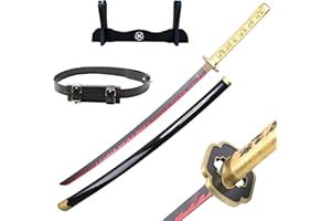 Hashiman Katana Demon - Vera Manga Sciabola + Porta Spada di Legno + Cintura - Catana Giapponese Decorazione Cosplay Giocattolo per Bambini Adulti Gioco Costumi