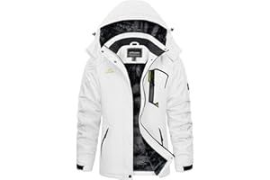 KEFITEVD Giacca invernale da donna con calda imbottitura, in pile, spessa giacca da sci con cappuccio rimovibile e tasche con cerniera, antivento, giacca da snowboard invernale