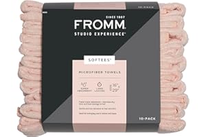 Fromm Softees Microfiber Salon Hair Towels for Hairstylists, Barbers, Spa, Gym in Light Pink, 16" by 29", 10 count Perfect Hair Care Towel for Drying Curly, Long, Wavy Hair