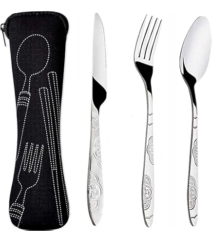 Ensemble 4 Couverts En Inox Avec Étui - Ustensiles De Camping Portable - Pour Pique-nique, Voyage