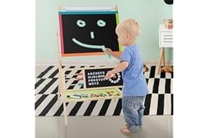 Joyz 2in1 Standtafel, Zeichentafel & Magnettafel, Holz, Kinder Tafel mit Uhr, Abacus, Alphabet & Ablage, Doppelseitiges Kindertafel mit Papierrolle & Zubehör, Kreidetafel Whiteboard Kinder Staffelei