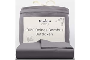 ‎BAMBAW Bambaw Bettlaken ohne Gummi Bambus, 180x290 cm, atmungsaktive Bettwäsche Anti Schwitzen, kühlende Bettwäsche Sommer, weiches Betttuch ohne Gummi, Oeko-Tex zertifizierte Bettlaken (Dunkelgrau)