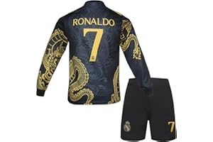 Hawkara R. Madrid Ronaldo #7 Special Gold Black Dragon Edition Long Sleeve Football Soccer Kids Jersey Shorts Set Youth Sizes