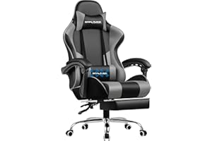 GTPLAYER Chaise Gaming Ergonomique, Fauteuil Gamer, Chaise Bureau, Chaise de Gaming, avec Dossier réglable à 135°, Hauteur Réglablerepose-Pieds rétractables, Siege, Simili Cuir Gris