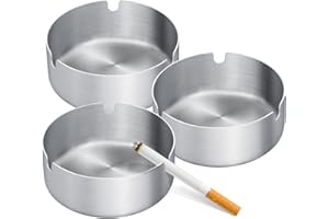 BOXLUNT 3 Pièces Cendrier Exterieur, Cendriers en Acier Inoxydable, Cendrier Interieu avec 3 Grooves, Cendrier Portable Cendrier en Métal pour Jardin Bar Restaurant Bureau - Argent