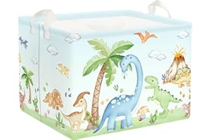 HUUMONSS Dinosaurs Baby Laundry Hamper Collapsible Clothes Kids Storage Basket Palm Tree Large Boys Girls Gift Toy Box Bin for Nursery Room, Blue, 36L