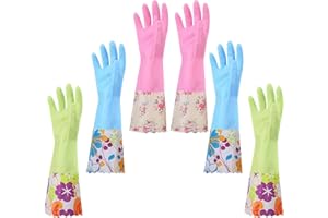 BUTYEAK Putzhandschuhe Lang,3 Paar Spülhandschuhe,Haushaltshandschuhe,Handschuhe Putzen,Wiederverwendbare Latexfrei,Gummihandschuhe Mehrweg mit Baumwoll Flockfutter für Küche Spülen Putzen Rutschfest Zyan