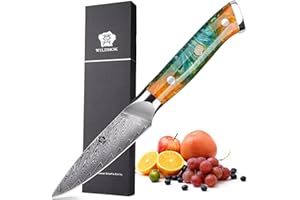 WILDMOK Cuchillo de pelar Damasco de 8 cm, cuchillo de pelar profesional japonés de acero damasco de 67 capas, mango ergonómico de resina de espiga completa