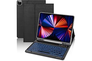 D DINGRICH iPad Pro 12.9 Case with Keyboard, Smart Leather Cover Support Apple Pencil Charging with 7 Colors Backlit Keyboard for iPad Pro 12.9 inch 2022/2021/2020/2018(6th Gen/5th Gen/4th Gen/3rd Gen), Black