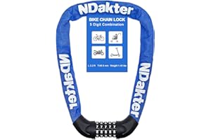 NDakter Bike Lock, 5 Digit Combination Bicycle Lock, Alloys Steel Bike Locks High Security, 3.2 Ft Heavy Duty Anti-Theft Bike Chain Lock for Cycle,Electric Bike, Scooter,Motorcycle, Door,Blue