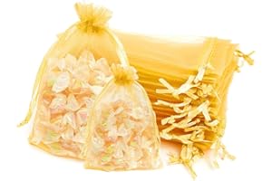 AHOMAME 50Pcs Small Gold Organza Gift Bag 7x9cm Jewellery Pouches Organza Bag Party Favour Candy Drawstring Bag for Wedding, Birthday, Anniversary, Christmas