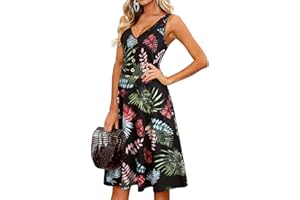 II ININ Women's Summer V Neck Sleeveless Casual Button Down Tank Dress Midi Floral Beach Party Sundress with Pockets