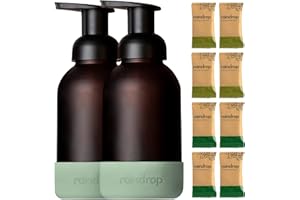RAINDROP CLEAN Raindrop Sustainable Hand Soap Starter Pack, 2x Reusable Foaming Glass Dispenser Bottles and 8x Eco-friendly Hand Wash Refill Tablets and, Multipack, for Kitchen and Bathroom (Sage Green Base)