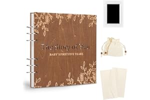 Creawoo Juego de libros de memoria para bebés de madera, libro de diario de hitos de los primeros 5 años del bebé (almohadilla de tinta incluida/bolsas de recuerdo/sobres)