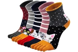 PUTUO Calcetines de Dedos Mujer de Algodón, Divertidos Animales, 36-41, 5 Pares