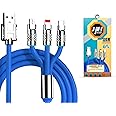 LitVibes 3 in 1 Fast Charging Cable,Portable 120W Charger Cord/Wire Compatible with iOS,Type-C,Micro Phones,Car/Travel 6A Retractable Zinc Alloy Charging Data Cable,Light Emitting Diode - Blue