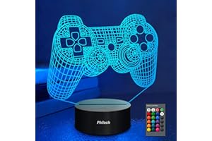 Philoch Kids Night Light, Creative Gifts 3D Gamepad Illusion Night Lamp, 16 Colors Change with Remote Control Christmas Birthday Gift, Portable Desk Room Table Lamp for Kids, Family and Lovers