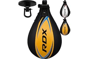 RDX Poire de Vitesse Boxe,Sac de Boxe, Vachette Cuir Speed Punching Ball, Plafond Pivotant RotuleD'entraînement Karate Fitness Gym MMA Kickboxing Muay Thai Arts Martiaux Doups de Pied Bag, Blanc