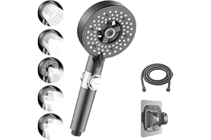 LIIGOU Handheld Shower Head with On Off Switch Water Saving 5 Spray Modes High Pressure with Flexible Hose 1.5M Multifunction