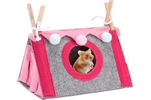 HILEYU Petite Maison cachette pour Animaux Hamster Hideaway Tent House Cochon d'Inde Hammock Houses and Hideouts Cozy Ventilation Triangular Shelter for Hamster Guinea Pig Hedgehog Dwarf Bunny. Pink