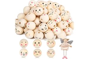 HOLDLEAF 90 Piezas Cuentas de Madera para Cara,18mm 20 mm cabeza sonriente,Abalorios Madera Natural,Bolas de Madera con Agujero para manualidades, Navidad, Halloween, decoración de invierno