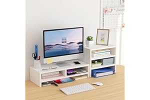 LIIGOU 2 Tiers Monitor Stands for Desks Monitor Riser Computer Stand with 3 Layers Storage Shelf For Computer Laptop Printer Home and Office White…