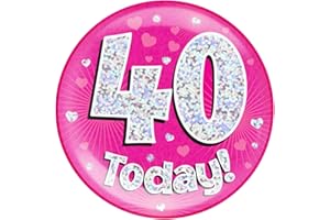 OAKTREE 6" Jumbo Badge 40 Today Pink Holographic Dot