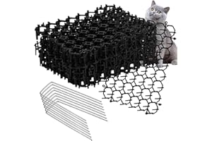 HOXFLY 12pcs Anti Cat Spikes, Plastic Cat Scat Mat with Spikes, 15.5 * 20cm Flat Prickle Strip Dig Stopper, Anti Cat Mat Cat Repellent Mat with Spike with 8 U-shaped Pegs for Outdoor Garden Fence Protector