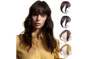 Bcenoilua Frangia Clip Capelli Veri Frangetta Finta Extension Natural Bangs Hair Clip Frontale Air Bangs French Bangs Posticci per Capelli Donne con Capelli Diradanti