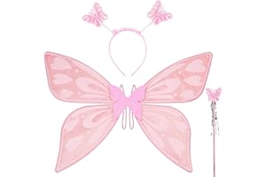 DiULi Fairy Wings, Kids Butterfly Wing Cape Fairy Angel Princess Costume Fairy Wings Set With Wands Headband Fairy Wing Butterfly Elf Dress up Set for Halloween Birthday Chrismas Party(Pink)