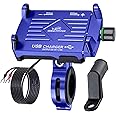 GRAND PITSTOP Mobile Holder for Bikes, Motorcycle, Scooter, Bicycles, Claw Grip with Charger Bike Mobile Holder for Maps and GPS Navigation with 360° Rotation Aluminium Handlebar Phone Mount-Blue