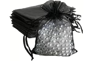 DOGMOON Sheer Organza Bags, 50Pcs 20x30cm Medium Organza Gift Bags with Drawstring for Party Festival Game(Black)