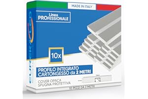 EUREKALED 10pz Profilo in Alluminio 2mt per Strisce LED Integrato in Lastra di Cartongesso 12,5mm - Struttura pronta da incasso e montaggio con copertura opaca