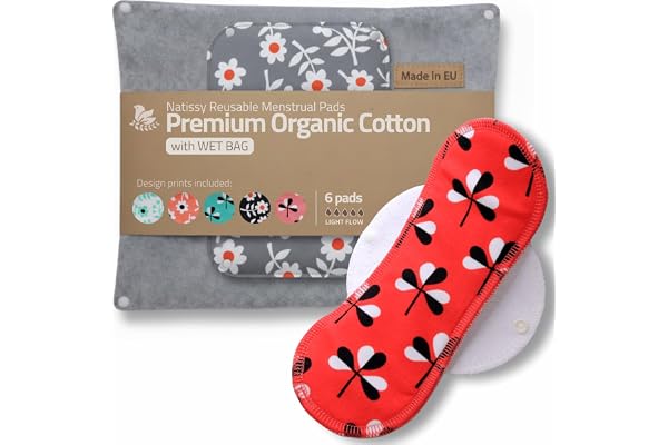 Made in EU - serviettes hygiéniques lavables ultra douces en coton bio – lot de 6 (S+M) pour flux léger – anti-fuite & sans odeur – lavables à haute température, confort naturel toute la journée
