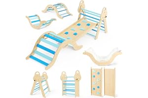 CUPCHID Wooden Montessori Climber,Climbing Frame,FSC Solid Wood Montessori Toy for UK Homes | 2025 Arch Ladder (Rocking Chair Mode) (7in1 bule)