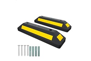 BERRY Complete Set of 2 Eco-Friendly Parking Wheel Stops 57CM with Reflective Stripes, Heavy-Duty, Includes Screws and Anchors, Ideal for Cars, Trucks, RVs, Trailers, and Garages, Best Curb parking block