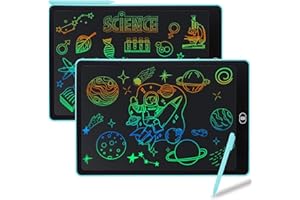 Damcyer Tavoletta Grafica LCD Scrittura 15 Pollici-2 Pezzi,LCD Tavoletta Grafica Bambini con Schermo Colorato,Taccuino Cancellabile con Adesivi Animali,per Ragazzi e Ragazze di età 3 4 5 6,Blu+Blu