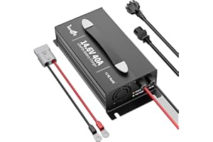 Timeusb Chargeur de Batterie LiFePO4 14,6V 40A avec Prise Anderson pour Batteries LiFePO4 12V, Chargeur de Batterie Lithium 40A à Chargement Rapide avec Indicateur LED, Chargeur Intelligent AC-DC