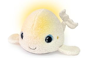 Pabobo Béluga Peluche Sommeil Veilleuse multicolore et berceuse et Bruits Blancs. Peluche super douce Oeko-tex. lavable (module déhoussable)