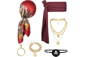 Alaoo Kit Accessori Pirata, Capitano Pirata Costume Accessori, Accessori Costume da Pirata con Cintura Bandana da Pirata, Accessori per Costume da Pirata per Halloween Carnevale Festa