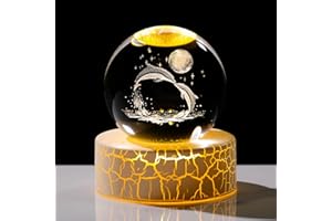 Movdyka Crystal 3D Dolphins 2.36in Ball Figurine Gifts for Women, Glass Animal Art Sphere for Room with Warm Light Base Keepsakes for Dolphin Lovers on Birthday Home Ornaments