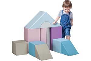 HOMCOM 11-Piece Soft Play Equipment for Toddlers, Kids Soft Play Set, Foam Blocks for Climbing, Crawling, Ages 1-3 Years, Blue