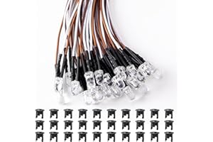 Lyeteung 30 PCS 5mm 12V Prewired LED Diodes Light, Warm White, 20cm Prewired LED Light Emitting Diode + 30 PCS 5mm Plastic Holder