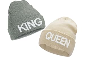 Gkmamrg Weihnachten Partner Pärchen Geschenk King Queen Winter Mütze, Strickmütze für Sie und Ihn, grau beige