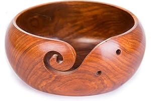 Joyeee Holz Garnschale Größte, Premium Stricken Lagerung Zubehör & Zubehör, Garnhalter für Stricken und Häkeln Garnwickler, Handgefertigte Garnkugel Schüssel Braun Box, 20cm / 7.8 Zoll #4