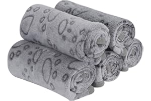 PET SPPTIES 5pcs Pet Blankets for Small Medium Cats and Dogs, Fluffy Soft Fleece Washable Dog Blankets, Cute Paw Print Pet Throw Puppy Cozy Blankets PS016 (76 cmx52 cm, 5 PCS Grey Paw 1)