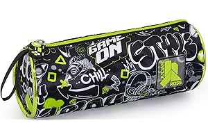 Julian Ross Astuccio Tombolino Per Bambino Game On – Portapenne Cilindro Scuola Nero – 21x8 cm – Chiusura Zip – Poliestere Resistente – Idea Regalo Gamer