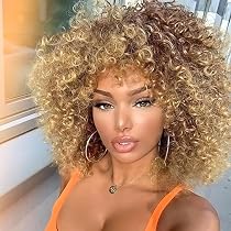 Parrucca Corta Kinky Curly Afro &ndash; Sintetica, Resistente Al Calore, Colore Marrone Ombre, ATOZWIG