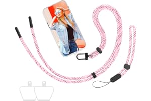 mylovetime Handykette, Schlüsselband Handy Band zum Umhängen verstellbar und abnehmbar kompatibel mit meisten Smartphones 1 Halsband + 1 Handschlaufe (Rosa)