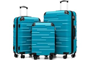 COOLIFE Valigie Valigia Trolley rigido ultraleggero e capiente,Chiusura a combinazione laterale con TSA, 4 ruote per facilitare il trasporto (Lago Blu, Set da 3 Pezzi)